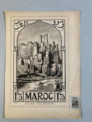Drawing Dessin Encre 1920 Étude Timbre orientalisme Achille OUVRÉ Maroc Original