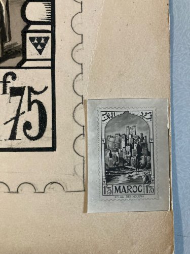 Drawing Dessin Encre 1920 Étude Timbre orientalisme Achille OUVRÉ Maroc Original
