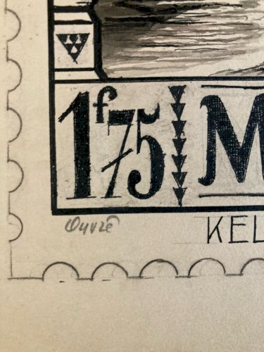 Drawing Dessin Encre 1920 Étude Timbre orientalisme Achille OUVRÉ Maroc Original