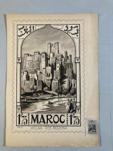 Drawing Dessin Encre 1920 Étude Timbre orientalisme Achille OUVRÉ Maroc Original