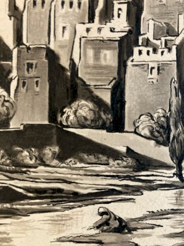 Drawing Dessin Encre 1920 Étude Timbre orientalisme Achille OUVRÉ Maroc Original