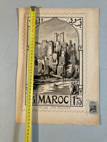 Drawing Dessin Encre 1920 Étude Timbre orientalisme Achille OUVRÉ Maroc Original