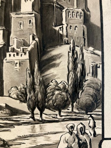 Drawing Dessin Encre 1920 Étude Timbre orientalisme Achille OUVRÉ Maroc Original