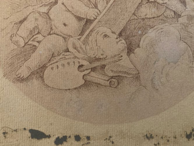 Drawing Dessin Encre Circa 1920 Ange Putti Angelot Peinture Ancien Old Classique