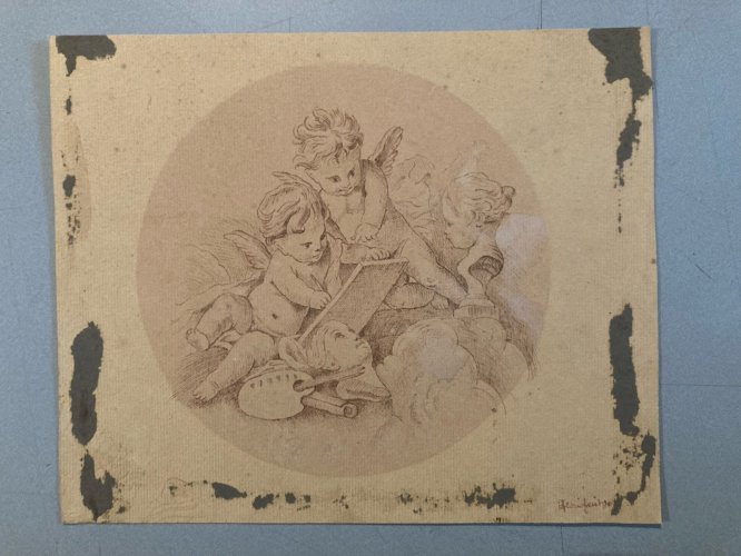 Drawing Dessin Encre Circa 1920 Ange Putti Angelot Peinture Ancien Old Classique