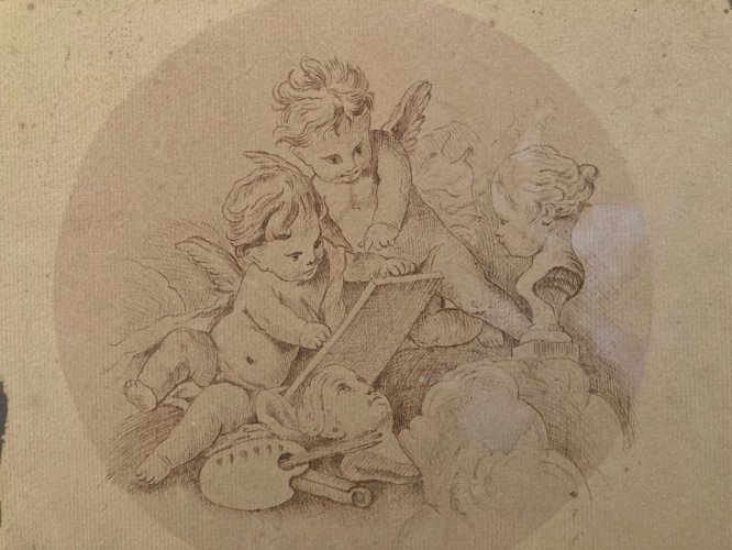 Drawing Dessin Encre Circa 1920 Ange Putti Angelot Peinture Ancien Old Classique