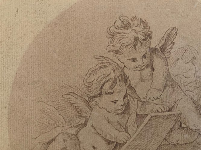 Drawing Dessin Encre Circa 1920 Ange Putti Angelot Peinture Ancien Old Classique