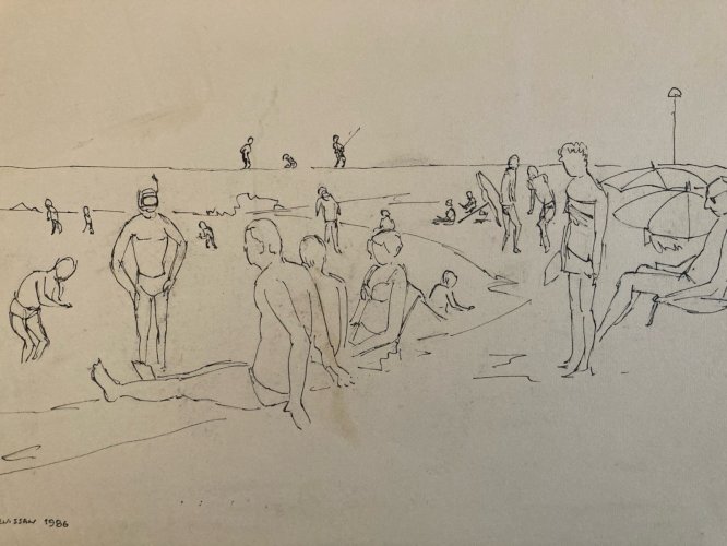Drawing Dessin Encre Gruissan Mer Méditerranéen Wagrez a Identifier Plage 1980