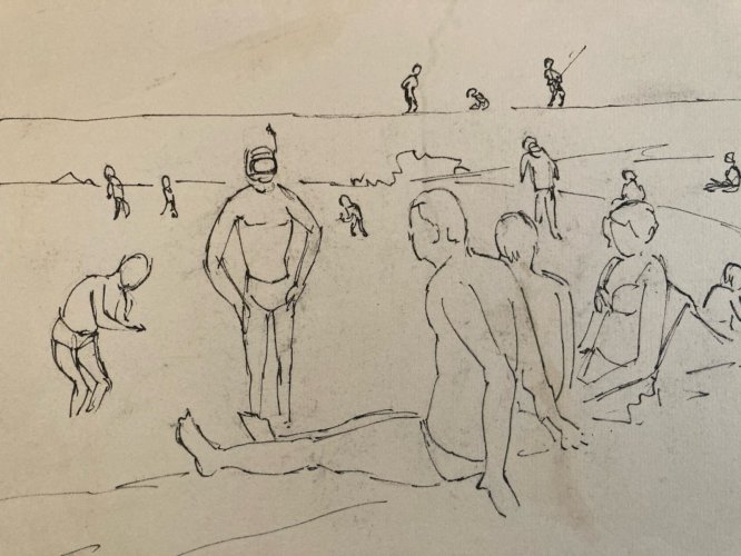 Drawing Dessin Encre Gruissan Mer Méditerranéen Wagrez a Identifier Plage 1980