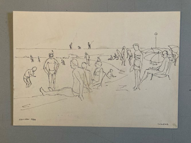 Drawing Dessin Encre Gruissan Mer Méditerranéen Wagrez a Identifier Plage 1980