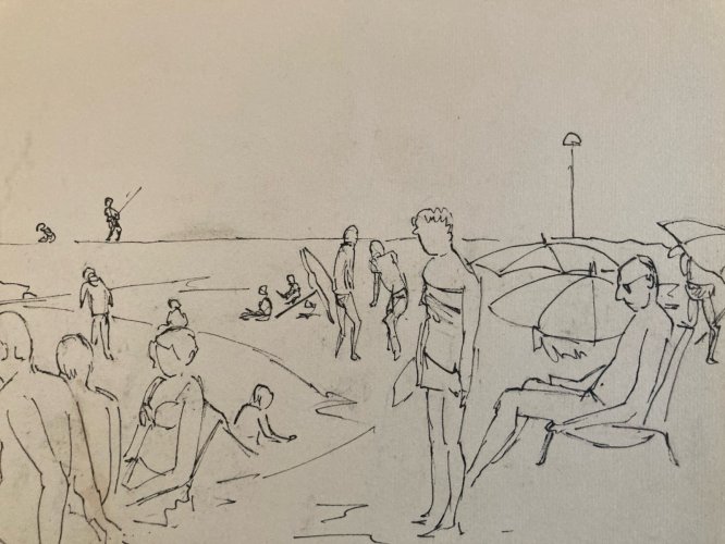 Drawing Dessin Encre Gruissan Mer Méditerranéen Wagrez a Identifier Plage 1980