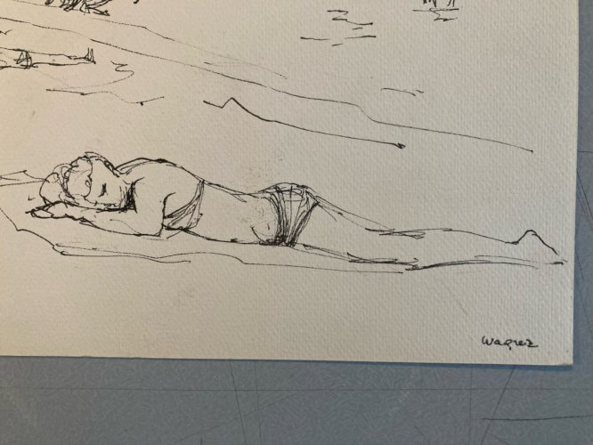 Drawing Dessin Encre Gruissan Mer Méditerranéen Wagrez a Identifier Plage 1986