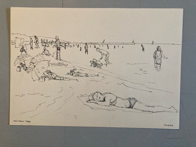 Drawing Dessin Encre Gruissan Mer Méditerranéen Wagrez a Identifier Plage 1986