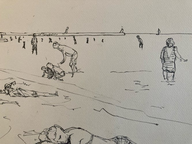 Drawing Dessin Encre Gruissan Mer Méditerranéen Wagrez a Identifier Plage 1986