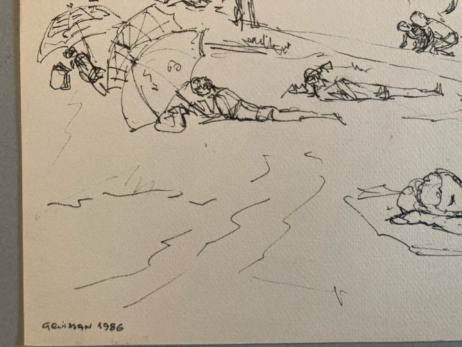Drawing Dessin Encre Gruissan Mer Méditerranéen Wagrez a Identifier Plage 1986