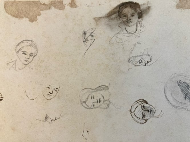 Drawing Dessin  Encre portrait art Gavarni? Ancien Original Élégante Femme Old