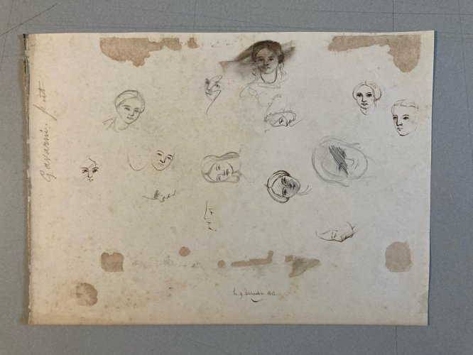 Drawing Dessin  Encre portrait art Gavarni? Ancien Original Élégante Femme Old