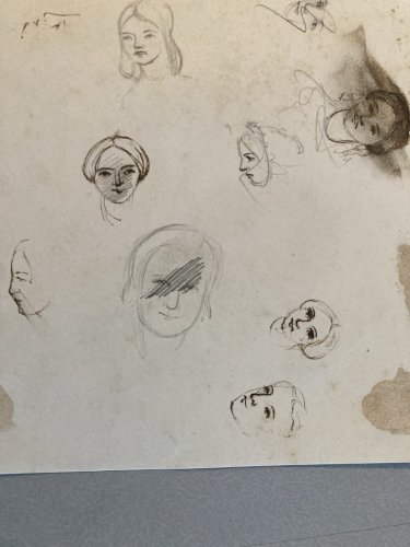 Drawing Dessin  Encre portrait art Gavarni? Ancien Original Élégante Femme Old