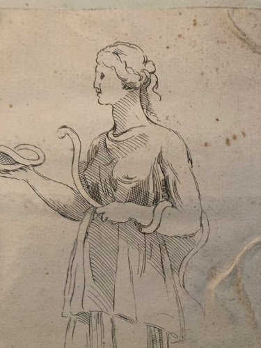 Drawing Dessin Encre XVIIIe d’ Hygie (Hygieia) Grec Grecque Santé Serpent Old