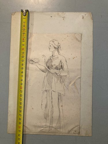 Drawing Dessin Encre XVIIIe d’ Hygie (Hygieia) Grec Grecque Santé Serpent Old