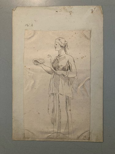 Drawing Dessin Encre XVIIIe d’ Hygie (Hygieia) Grec Grecque Santé Serpent Old