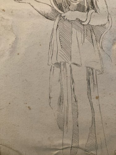 Drawing Dessin Encre XVIIIe d’ Hygie (Hygieia) Grec Grecque Santé Serpent Old