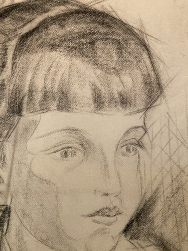 Drawing dessin Femme Cubiste Cubisme Portrait Ancien Old 1950 A Identifier Art