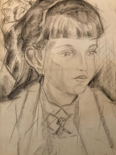 Drawing dessin Femme Cubiste Cubisme Portrait Ancien Old 1950 A Identifier Art