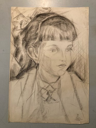 Drawing dessin Femme Cubiste Cubisme Portrait Ancien Old 1950 A Identifier Art