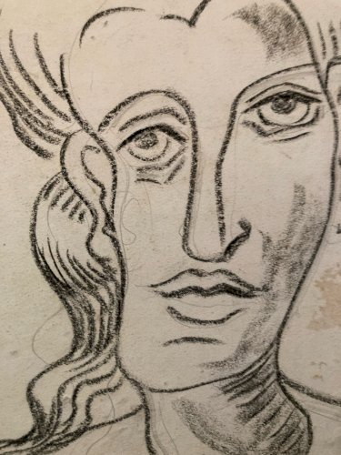 Drawing dessin Femme Expressionnisme Portrait Ancien 1950 A Identifier Art Old