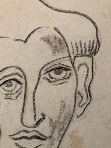 Drawing dessin Femme Expressionnisme Portrait Ancien 1950 A Identifier Art Old