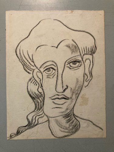 Drawing dessin Femme Expressionnisme Portrait Ancien 1950 A Identifier Art Old