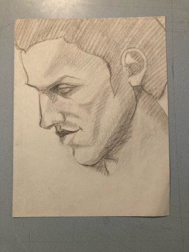 Drawing dessin Homme Cubiste Cubisme Portrait Ancien 1950 A Identifier Art Old