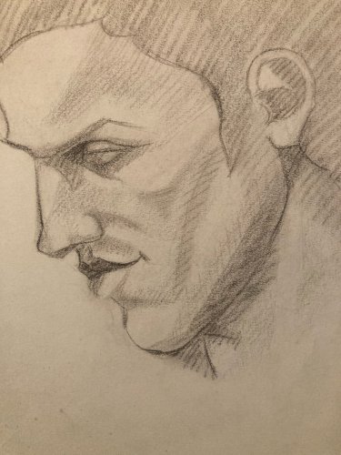 Drawing dessin Homme Cubiste Cubisme Portrait Ancien 1950 A Identifier Art Old