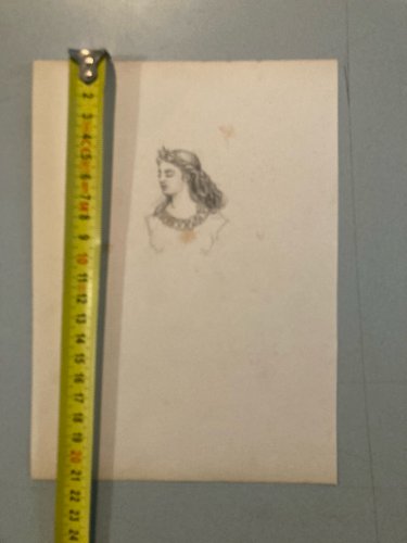 Drawing Dessin Mine De Plomb Crayon femme XIXe portrait 1850 Cheveux Ancien Old