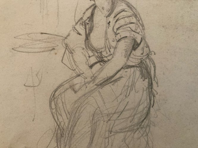 Drawing Dessin Mine De Plomb Crayon femme XIXe portrait 1880 Cheveux Ancien Old