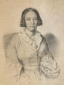 Drawing Pencil Lead Mine Woman 19th century portrait Study Original Antique