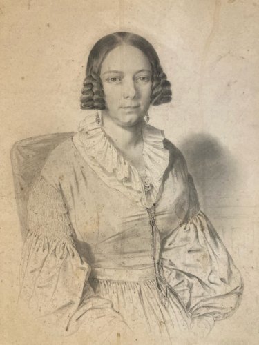 Drawing Dessin Mine De Plomb Crayon femme XIXe portrait Étude Original Ancien