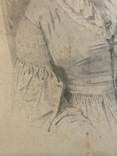 Drawing Dessin Mine De Plomb Crayon femme XIXe portrait Étude Original Ancien