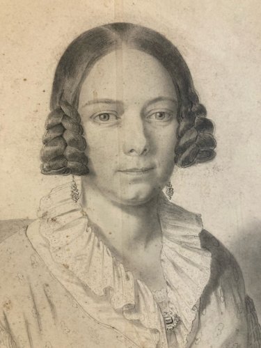 Drawing Dessin Mine De Plomb Crayon femme XIXe portrait Étude Original Ancien