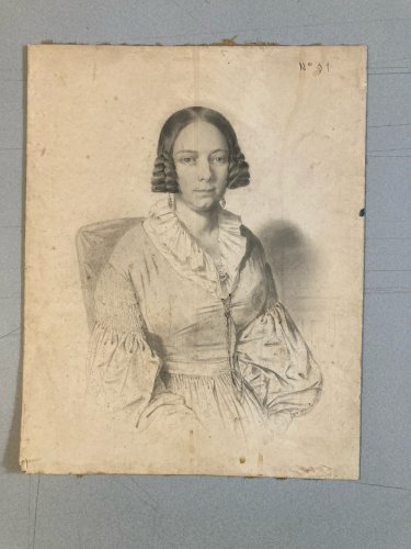 Drawing Dessin Mine De Plomb Crayon femme XIXe portrait Étude Original Ancien