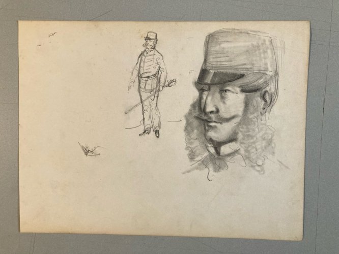 Drawing Dessin  Mine De Plomb Crayon Homme Original XIXe portrait 1850 Étude Art