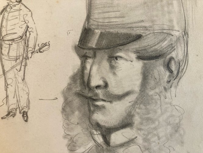 Drawing Dessin  Mine De Plomb Crayon Homme Original XIXe portrait 1850 Étude Art