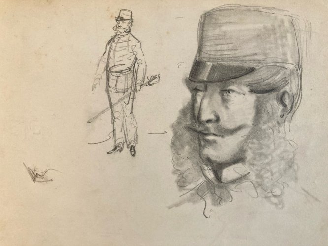 Drawing Dessin  Mine De Plomb Crayon Homme Original XIXe portrait 1850 Étude Art