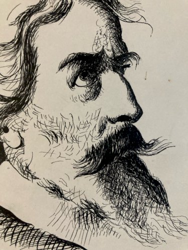 Drawing Dessin Peinture Encre Sur Papier 1914 Portrait Homme Old Ancien Barbe