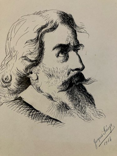 Drawing Dessin Peinture Encre Sur Papier 1914 Portrait Homme Old Ancien Barbe