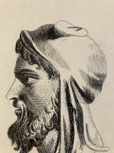 Drawing Dessin Peinture Encre Sur Papier 1914 Portrait Rome Romain Old Ancien