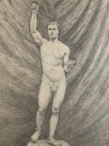 Drawing Portrait Young Man 1919 Pencil Art Deco Signed Academic Old