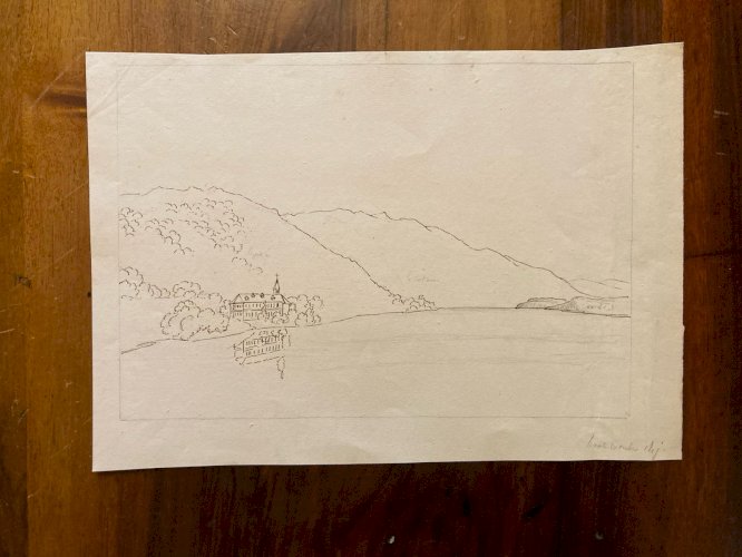 Drawing Dessin XIXe 1830 Hautecombes Lac Du Bourget Mont Du Chat