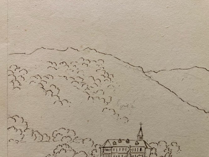 Drawing Dessin XIXe 1830 Hautecombes Lac Du Bourget Mont Du Chat